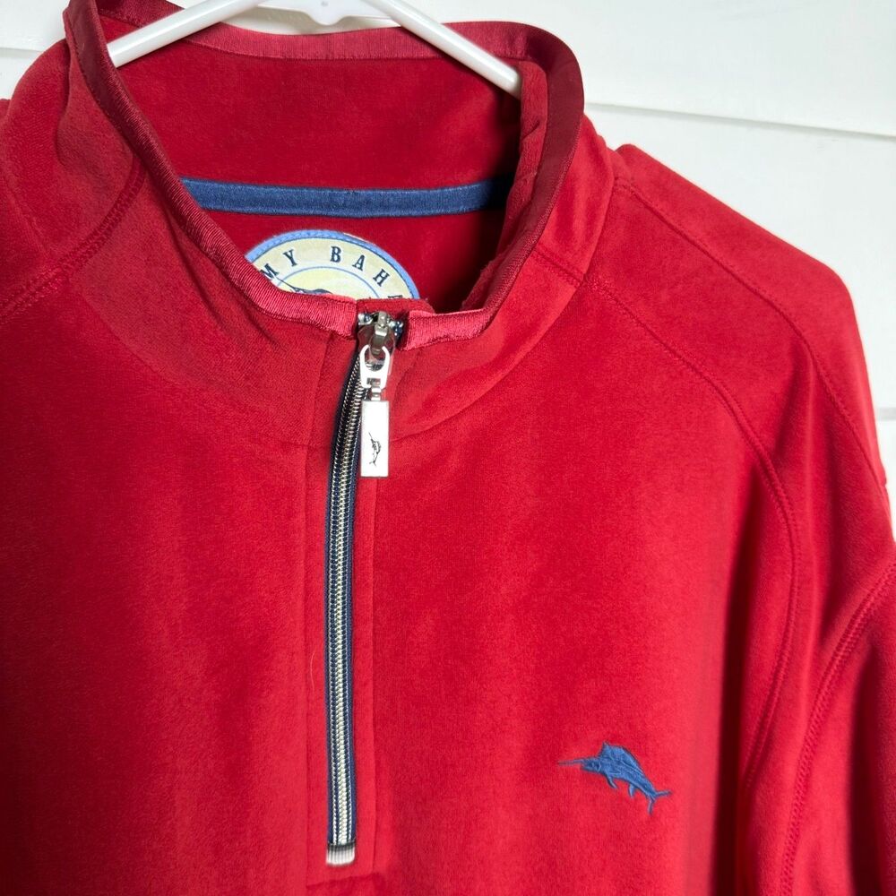 Tommy Bahama Paradise Tech Mens XL Red 1/4 Zip Fleece Pullover Marlin Golf Top